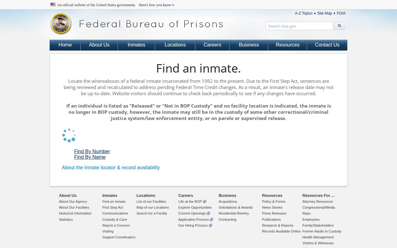 BOP federal release locator for Calhoun County cases