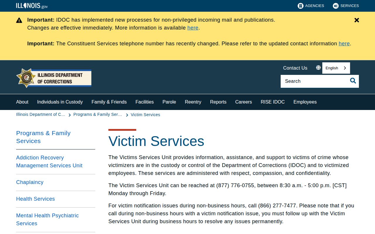 Calhoun County release notification information from IDOC VINE services